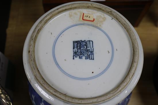 A 19th century Chinese large blue and white baluster vase decorated with prunus